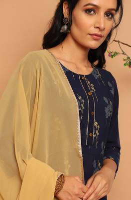 Navy blue floral print faux crepe salwar 5