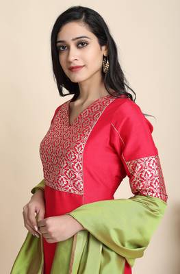Pink floral print faux silk salwar 5