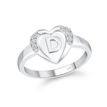 cz alloy Rhodium plated Valentine collection Initial '' D '' Letter in heart ring 1