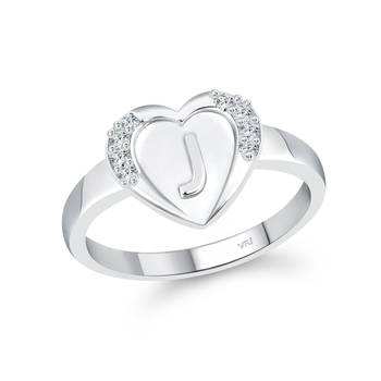 cz alloy Rhodium plated Valentine collection Initial '' J '' Letter in heart ring 1