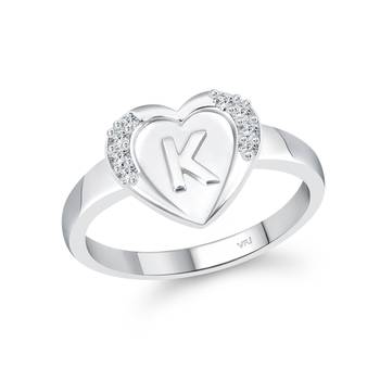 cz alloy Rhodium plated Valentine collection Initial '' K '' Letter in heart ring 1