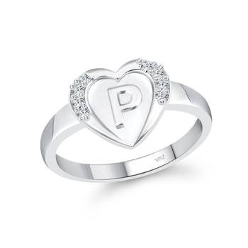 cz alloy Rhodium plated Valentine collection Initial '' P '' Letter in heart ring 1