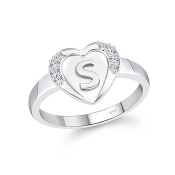 cz alloy Rhodium plated Valentine collection Initial '' S '' Letter in heart ring 1