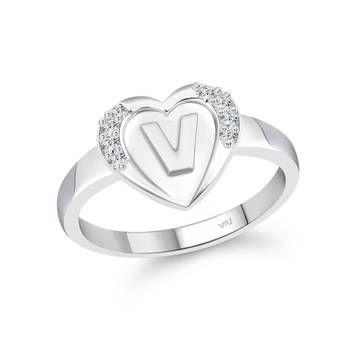 cz alloy Rhodium plated Valentine collection Initial '' V '' Letter in heart ring 1