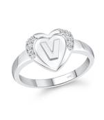 cz alloy Rhodium plated Valentine collection Initial '' V '' Letter in heart ring