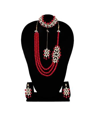 Strings Side Kundan Pendant Necklace Set with Earings and Maang Tikka for Women with Chokar 1
