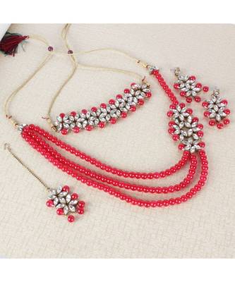 Strings Side Kundan Pendant Necklace Set with Earings and Maang Tikka for Women with Chokar 2