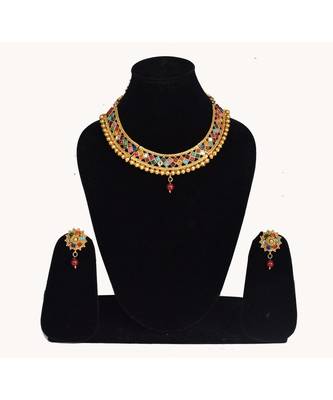 Golden Tone Multicolor Kundan Necklace Set for Women 1
