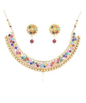 Golden Tone Multicolor Kundan Necklace Set for Women 3