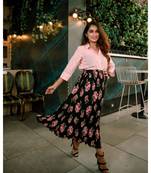 Pink Cotton Georgette Shirt  Skirt