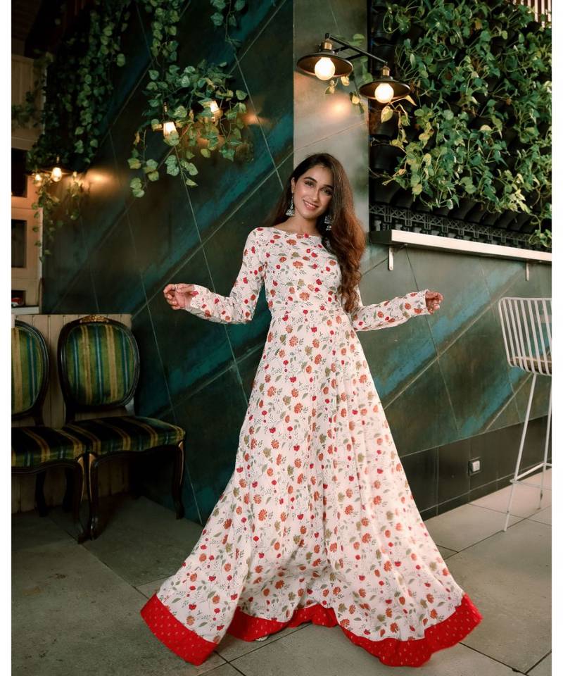 White red foil print rayon fit and flare dress White red foil print rayon fit and flare dress