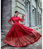 Maroon Foil Print Rayon Fit and Flare Dress