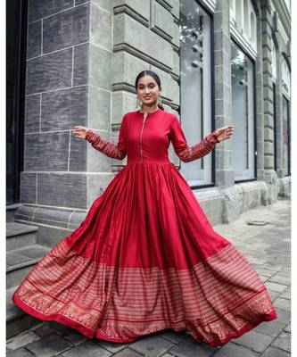 Maroon Foil Print Rayon Fit and Flare Dress 2