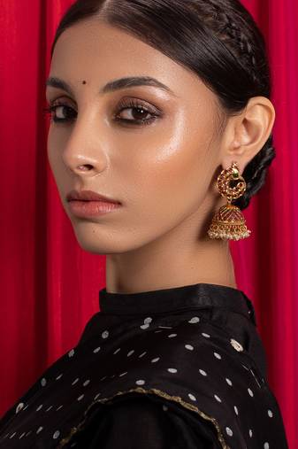 Beautiful Red  Green and Gold Jhumka Earrings