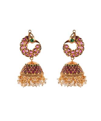 Beautiful Red, Green and Gold Jhumka Earrings 2