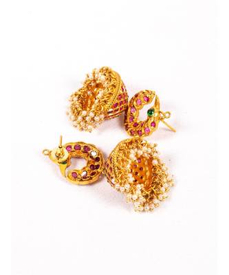 Beautiful Red, Green and Gold Jhumka Earrings 3