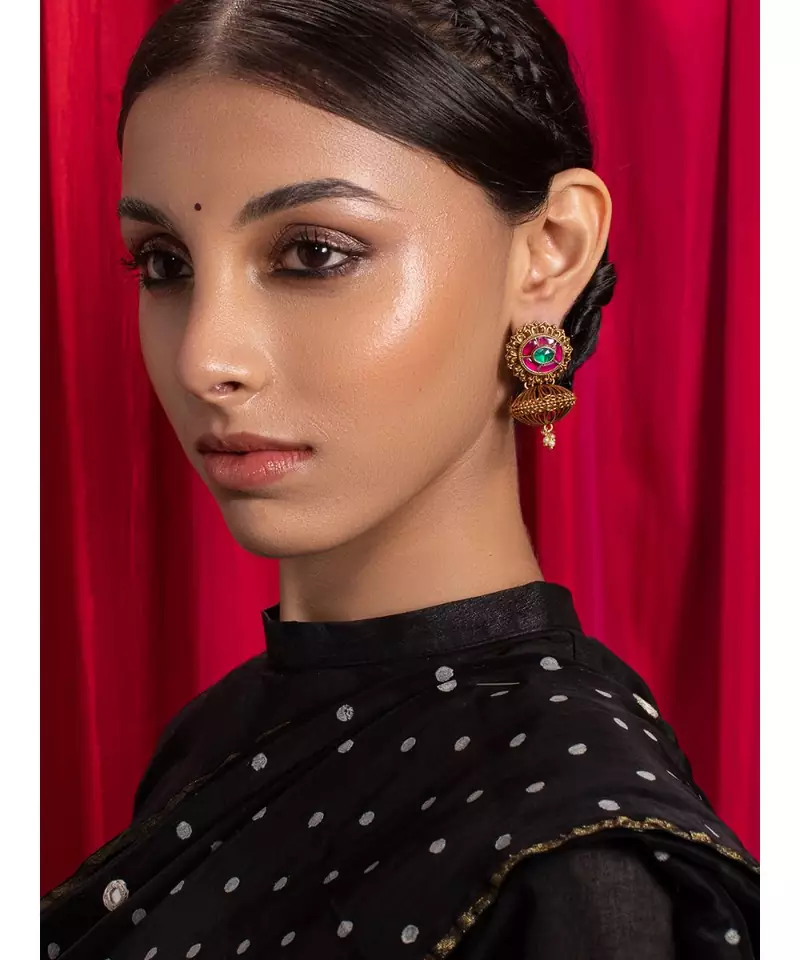 Beautiful Green  Red and Gold Drop Earrings