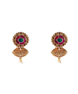 Beautiful Green  Red and Gold Drop Earrings 2