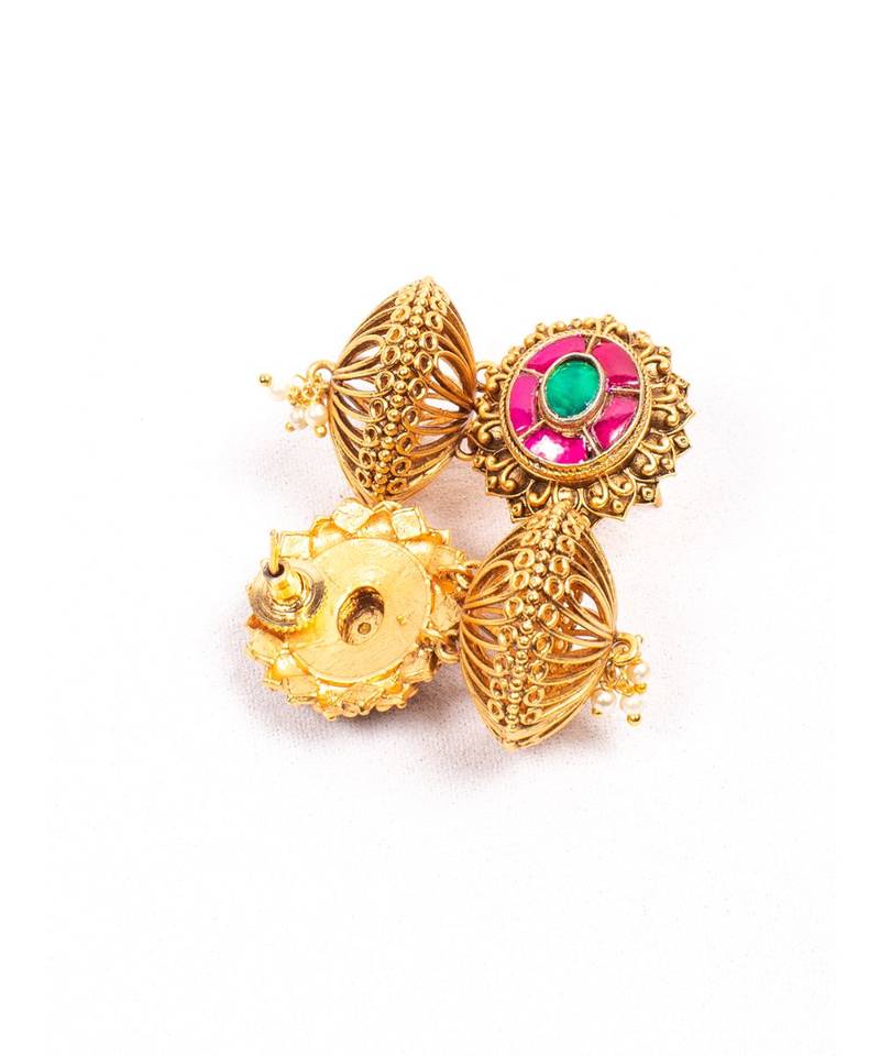 Beautiful Green  Red and Gold Drop Earrings