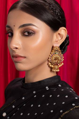 Gorgeous Red  Green and Gold Chandbali Earrings