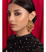 Red Green Gold Tone Temple Earrings With Pearls