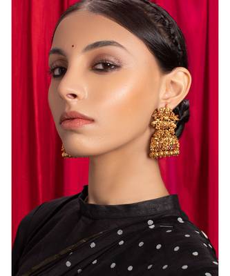 Ethnic Red  Green  and Gold Jhumka Earrings 1