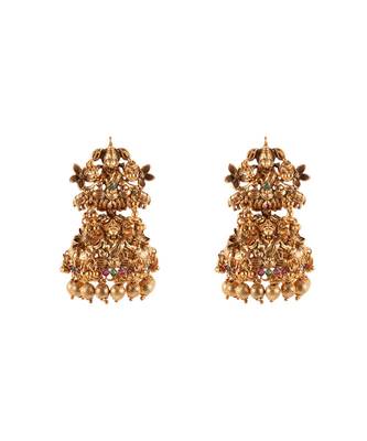 Ethnic Red  Green  and Gold Jhumka Earrings 2