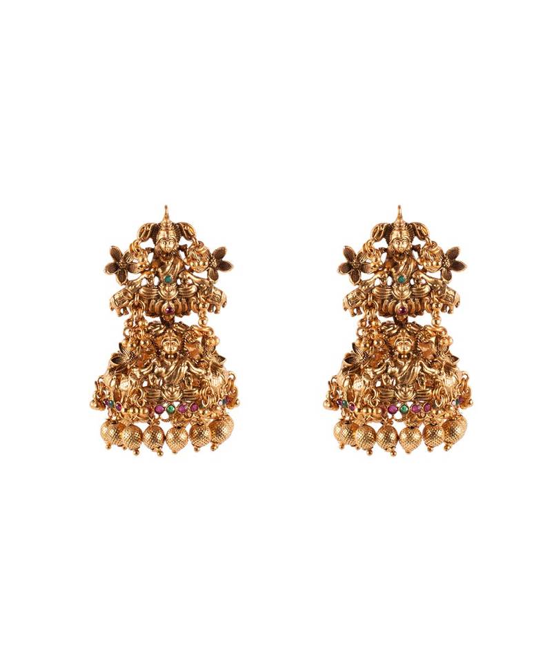 Ethnic Red  Green  and Gold Jhumka Earrings