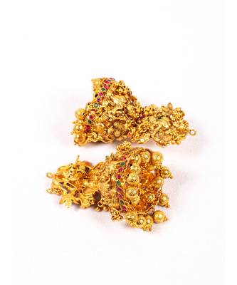 Ethnic Red  Green  and Gold Jhumka Earrings 3