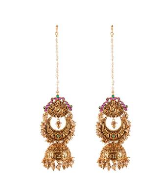 Beautiful Gold  Red and Green Jhumka Earrings 3