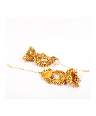 Beautiful Gold  Red and Green Jhumka Earrings 4