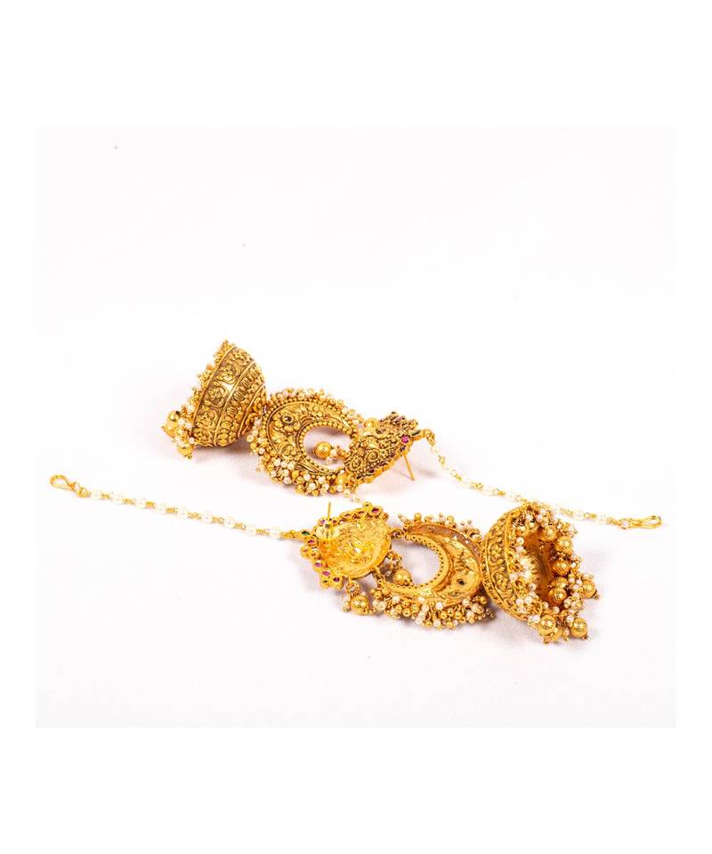 Beautiful Gold  Red and Green Jhumka Earrings