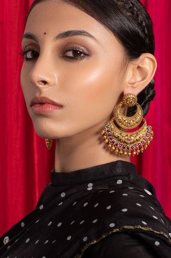 Deluxe Red  Green and Gold Chandbali Earrings