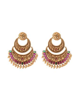 Deluxe Red  Green and Gold Chandbali Earrings 2