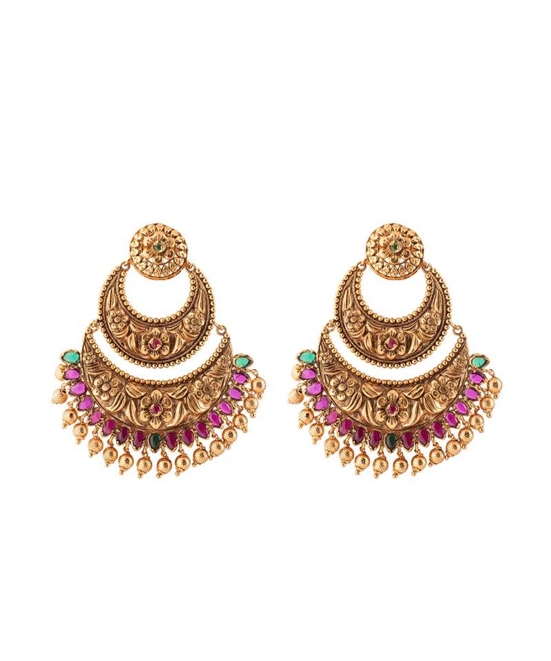 Deluxe Red  Green and Gold Chandbali Earrings