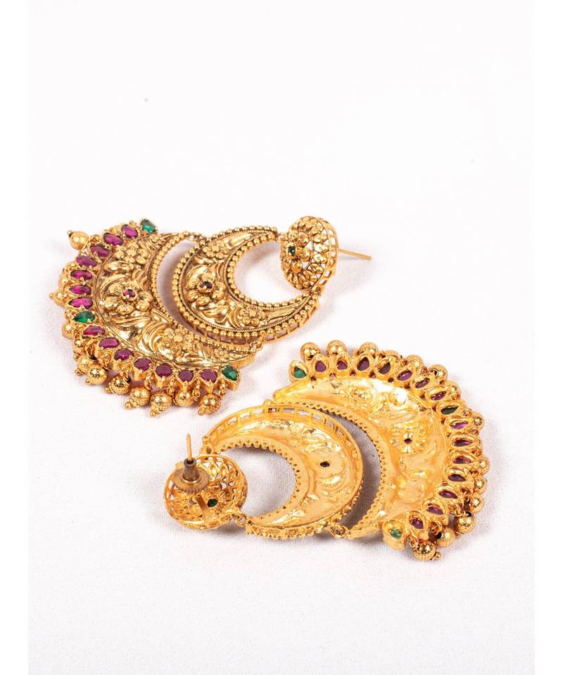 Deluxe Red  Green and Gold Chandbali Earrings