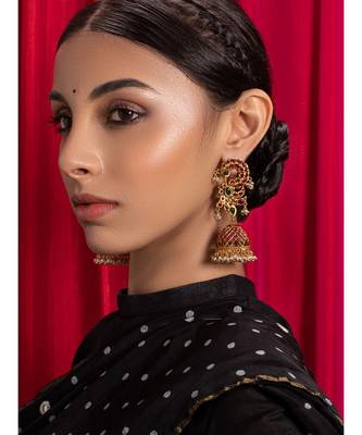 Lush Red  Green  and Gold Jhumka Earrings 1