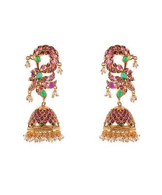 Lush Red  Green  and Gold Jhumka Earrings 2