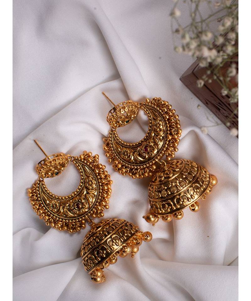 Deluxe Antique Gold Jhumka Earrings