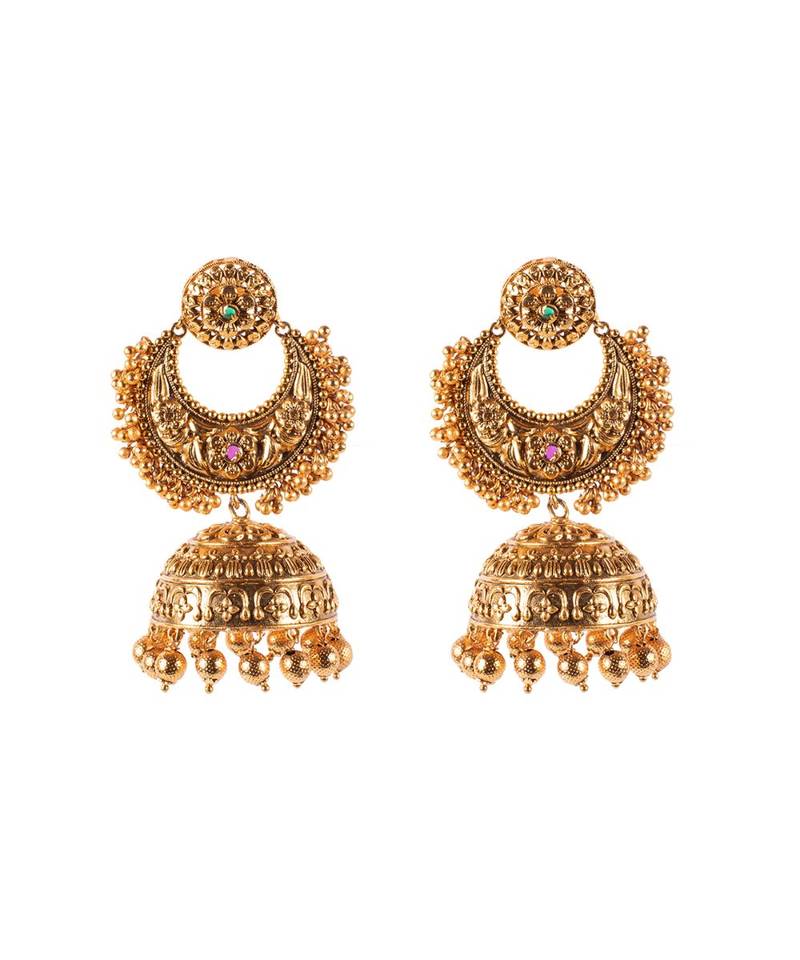 Deluxe Antique Gold Jhumka Earrings