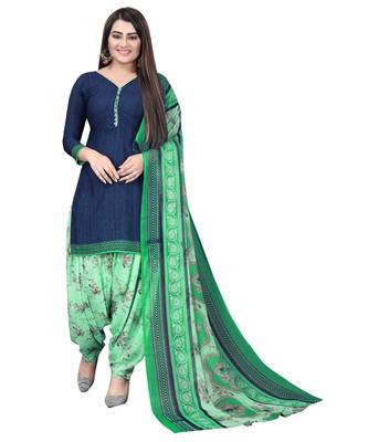Blue Synthetic unstitched quarter sleeve Printed   Top &  Bottom with Dupatta 1