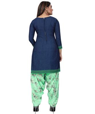 Blue Synthetic unstitched quarter sleeve Printed   Top &  Bottom with Dupatta 2