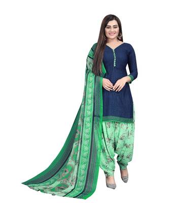 Blue Synthetic unstitched quarter sleeve Printed   Top &  Bottom with Dupatta 3