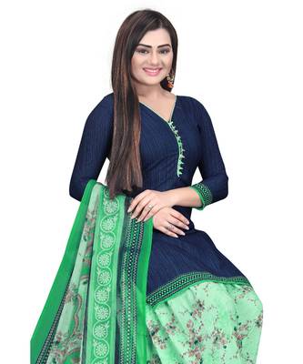 Blue Synthetic unstitched quarter sleeve Printed   Top &  Bottom with Dupatta 4