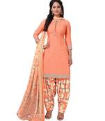 Peach Synthetic unstitched quarter sleeve Printed   Top &  Bottom with Dupatta