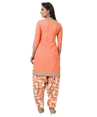 Peach Synthetic unstitched quarter sleeve Printed   Top &  Bottom with Dupatta 2