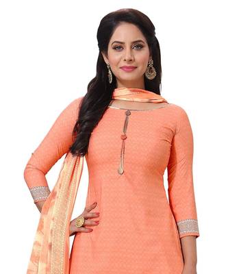 Peach Synthetic unstitched quarter sleeve Printed   Top &  Bottom with Dupatta 4