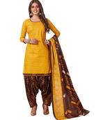 Yellow Cotton unstitched quarter sleeve Printed   Top &  Bottom with Dupatta