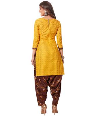 Yellow Cotton unstitched quarter sleeve Printed   Top &  Bottom with Dupatta 2