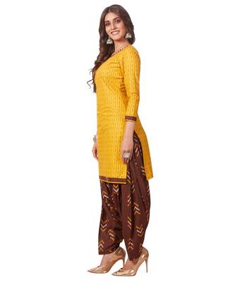Yellow Cotton unstitched quarter sleeve Printed   Top &  Bottom with Dupatta 3